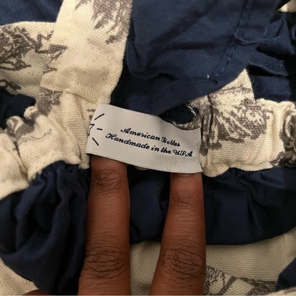 American Belles Navy Blue Ruffle Sleeve Lace Trim Tapestry Dress Size 12 month - Picture 5 of 5